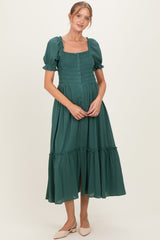 Forest Green Smocked Button Down Maternity Maxi Dress