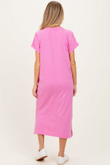 Pink Pocket Front Maternity Midi T-Shirt Dress