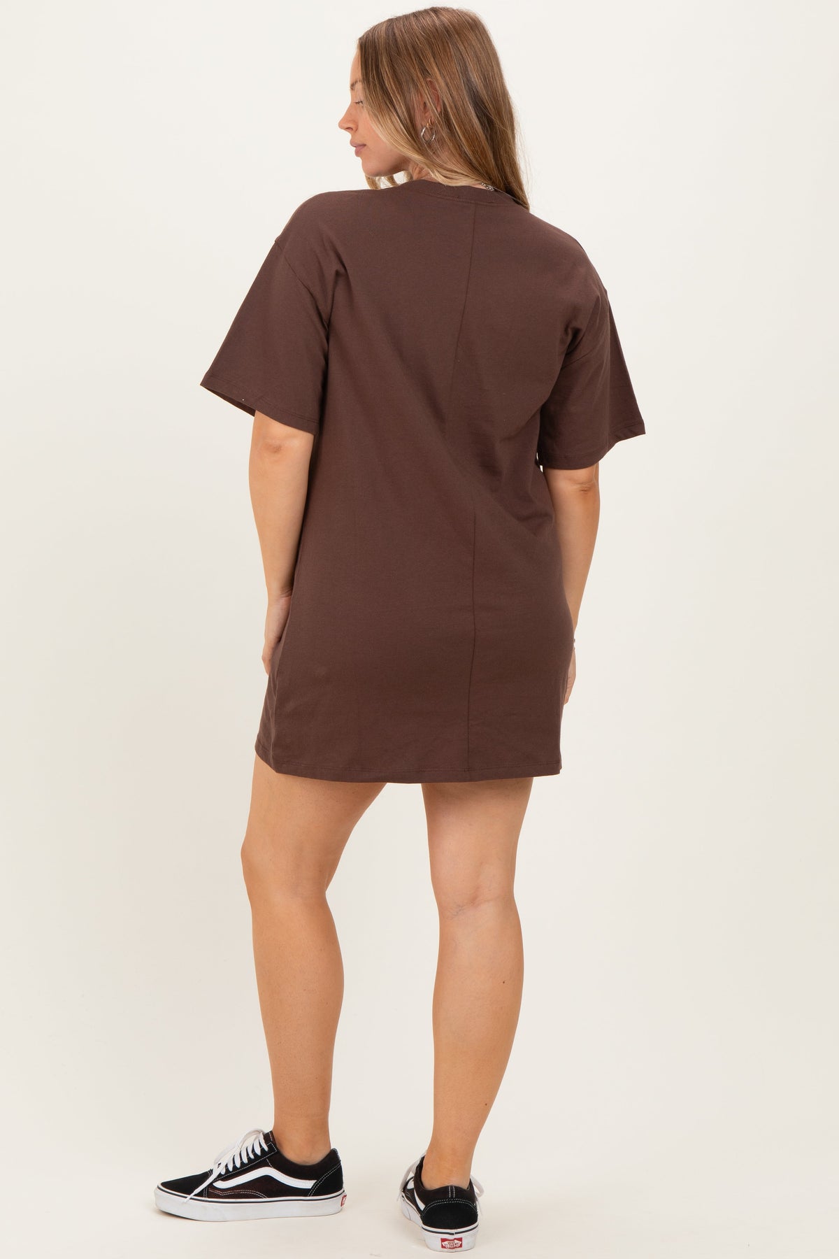 Brown Crewneck Short Sleeve Maternity T-Shirt Dress
