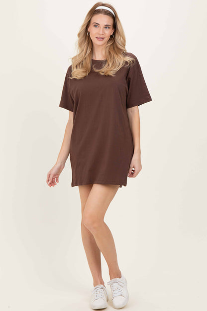 Brown Crewneck Short Sleeve Maternity T-Shirt Dress