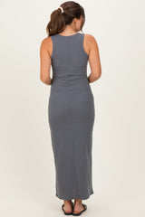 Charcoal Sleeveless Ribbed Maternity Maxi Dress