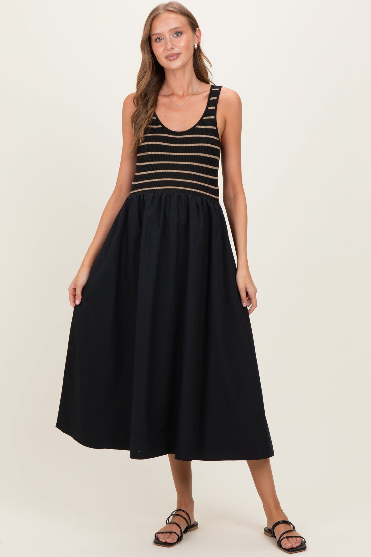 Black Striped Contrast Knit Sleeveless Maternity Maxi