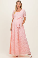Light Pink Lace Sash Tie Maternity Gown