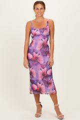 Lavender Mesh Floral Sleeveless Maternity Midi Dress