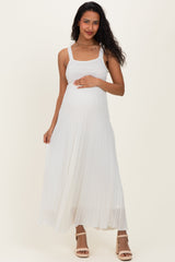 Off White Textured Knit Shoulder Tie Maternity Midi Dress
