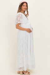 Ivory Lace Flutter Sleeve Tiered Maternity Maxi Dress