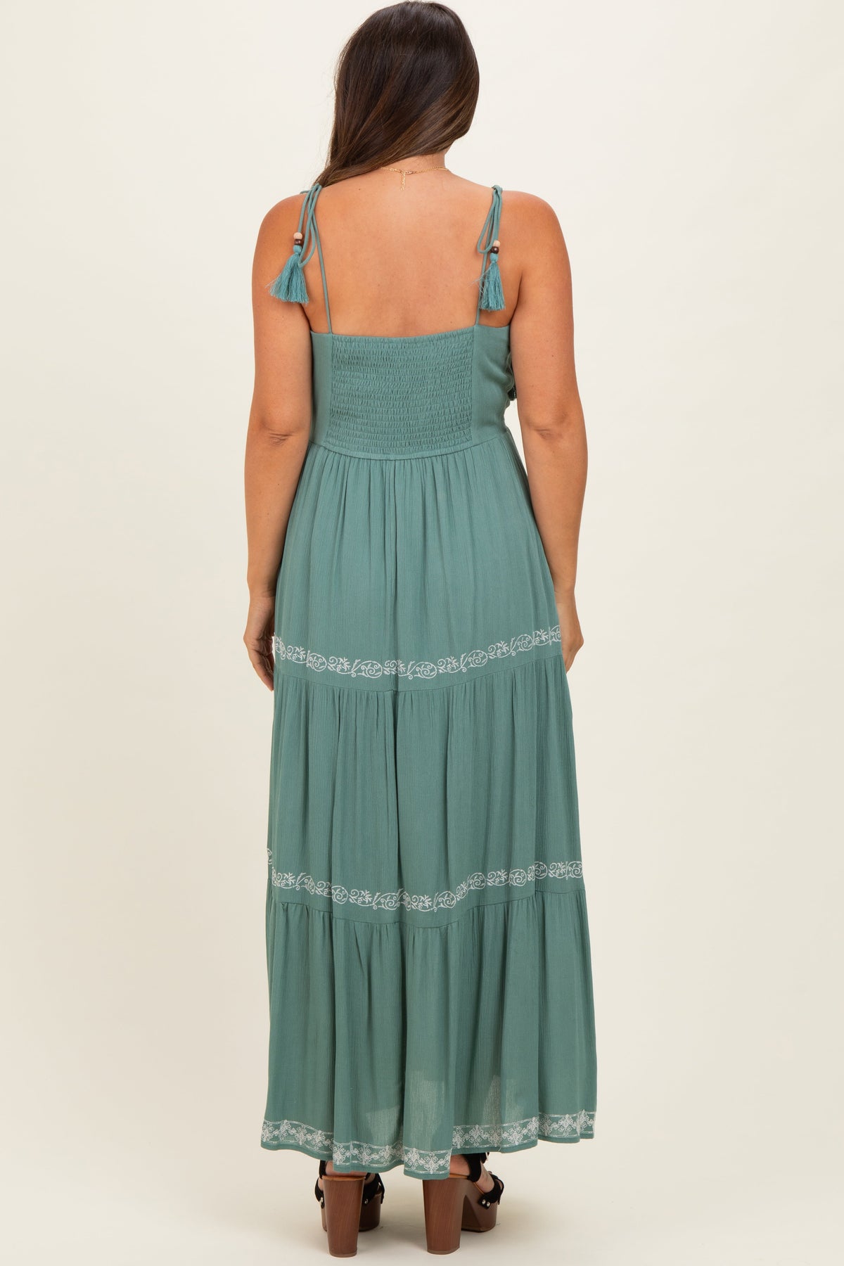 Jade Embroidered Tiered Maternity Maxi Dress