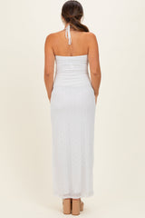 Off White Halter Textured Knit Maternity Maxi Dress