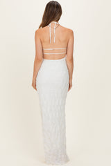 Ivory Halter Open Back Maternity Maxi Dress