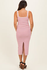 Red Striped Fitted Maternity Midi Tank Dress