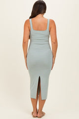 Sage Striped Fitted Maternity Midi Tank Dress