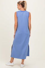 Chambray Blue Sleeveless Maternity Midi Dress