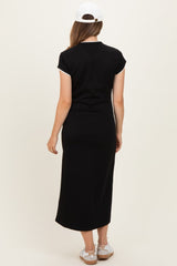 Black Contrast Trim Short Sleeve Maternity Midi Dress