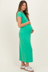 Green Contrast Trim Short Sleeve Maternity Midi Dress