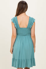 Sage Smocked Tiered Maternity Mini Dress
