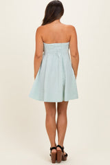 Sage Striped Strapless A-Line Maternity Dress
