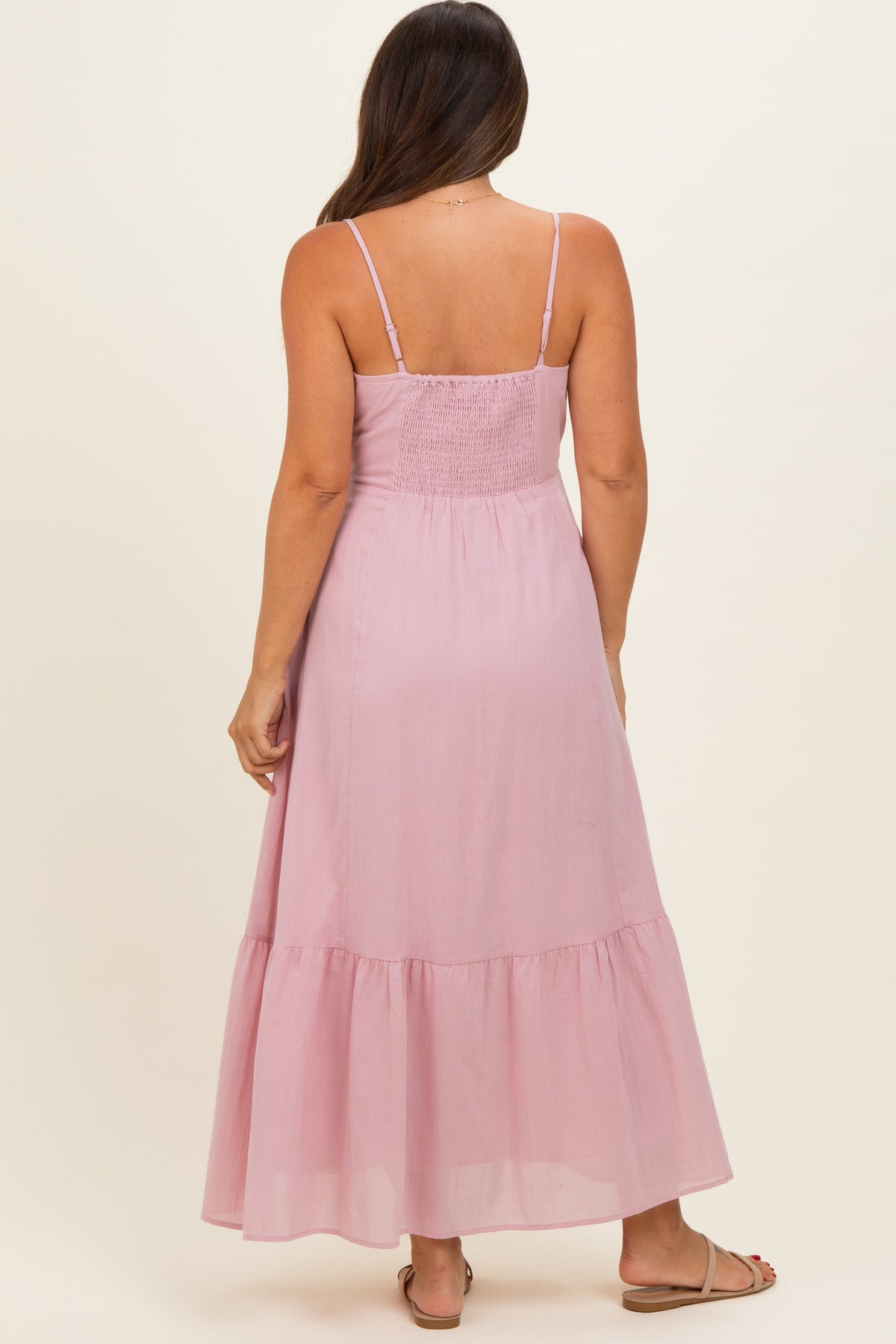 Pink Lace Accent Maternity Maxi Dress