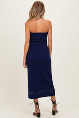 Navy Strapless Laser Cut Lace Floral Detail Maternity Dress