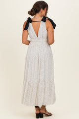 White Polka Dot Shoulder Tie Maternity Dress