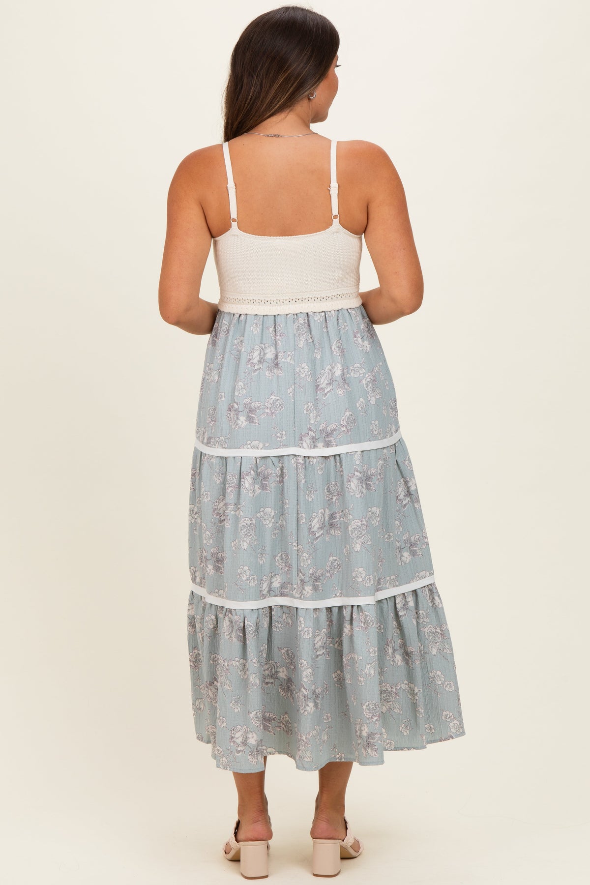 Dusty Mint Floral Crochet Knit Top Floral Skirt Maternity Dress