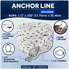 1/2" x 100' Premium 3-Strand Nylon Anchor Line - FO4486-C100 - Five Oceans
