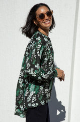 Lissy Floral Long Sleeve Top Military Green