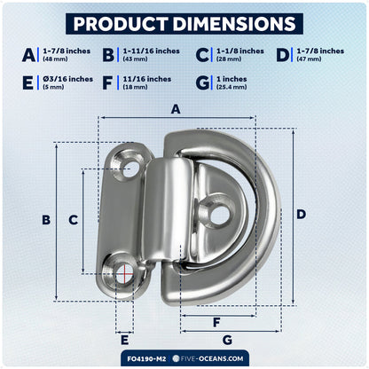 1/4" Folding Pad Eye, AISI316 Stainless Steel, 2-Pack