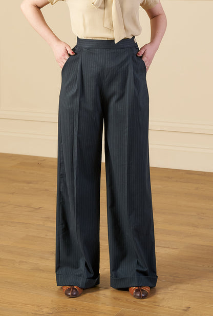 1940s Hepburn Pleated Trousers - Pinstripe
