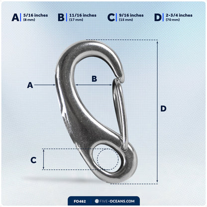 2-3/4" Spring Gate Snap Hook, AISI316 Stainless Steel - FO462 - Five Oceans