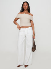 Murmur Off Shoulder Top Beige
