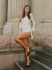 Aubriella Long Sleeve Lace Mini Dress White