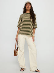 Settle Down Short Sleeve Top Green / Cream Stripe