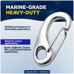 2" Spring Gate Snap Hook, AISI316 Stainless Steel, 8-Pack - FO461-M8 - Five Oceans