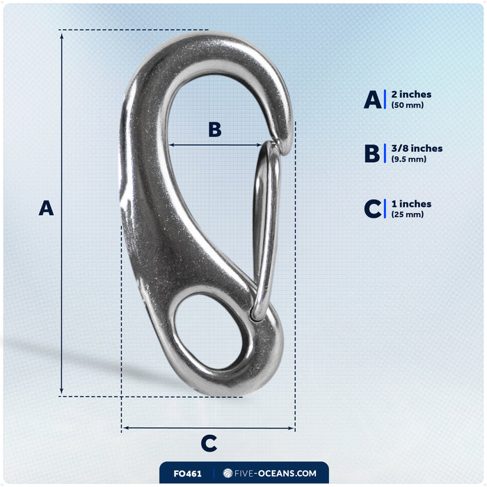 2" Spring Gate Snap Hook, AISI316 Stainless Steel - FO461 - Five Oceans