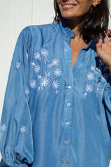 Daphne Embroidered Collared Shirt Denim Blue