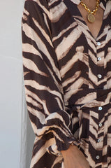 Evelyn Animal Print Long Sleeve Dress in Chocolate