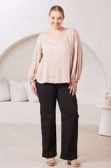 Sophia V-Neck Long Sleeve Top Taupe