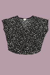 Dolman Top in Black & White Floral Crepe