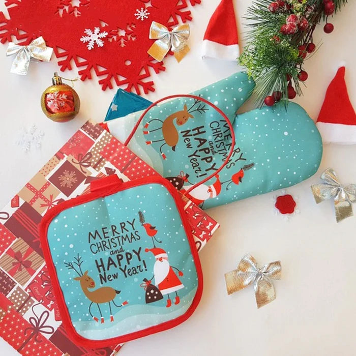 2pc Kitchen Oven Mitts Christmas Set
