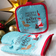 2pc Kitchen Oven Mitts Christmas Set