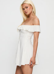 Corail Off Shoulder Frill Mini Dress White