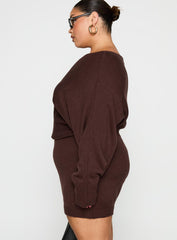 Bellamie Long Sleeve Mini Dress Chocolate Curve