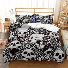 3pcs 3D Print Skull Rose Bedding