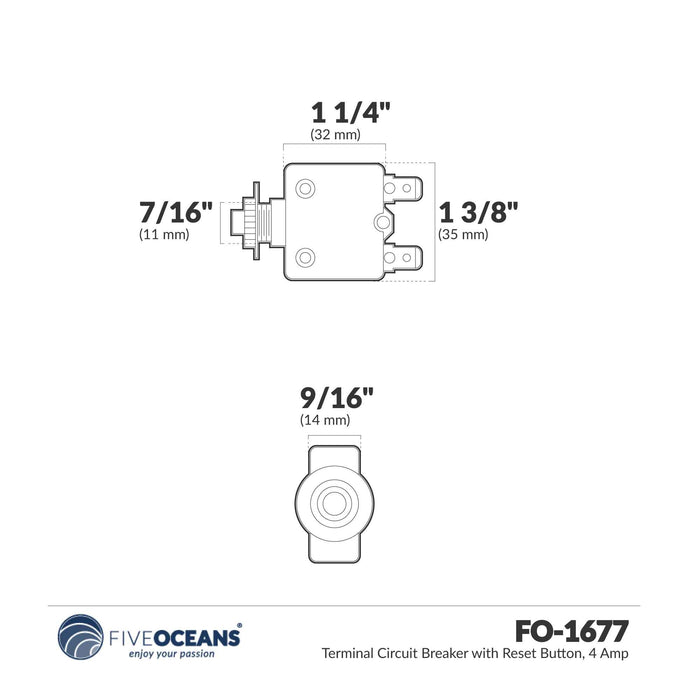 4 Amp Push-Button Reset Circuit Breaker 125-250V AC / 50V DC - FO1677 - Five Oceans
