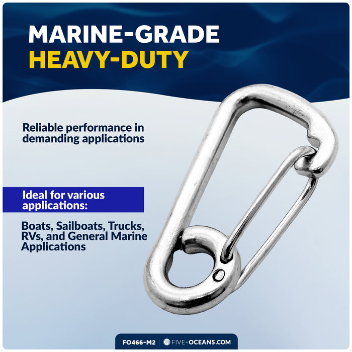 4" Asymmetric Snap Hook Carabiner, AISI316 Stainless Steel, 2-Pack - FO466-M2 - Five Oceans
