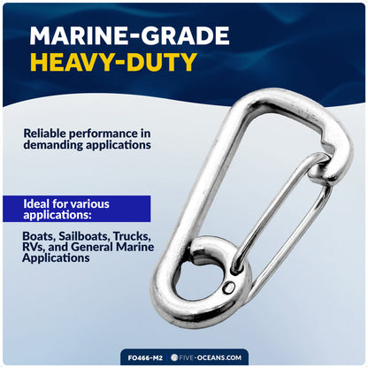 4" Asymmetric Snap Hook Carabiner, AISI316 Stainless Steel, 2-Pack - FO466-M2 - Five Oceans