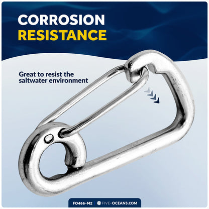 4" Asymmetric Snap Hook Carabiner, AISI316 Stainless Steel, 2-Pack - FO466-M2 - Five Oceans