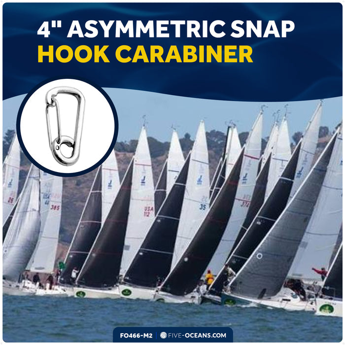 4" Asymmetric Snap Hook Carabiner, AISI316 Stainless Steel, 2-Pack - FO466-M2 - Five Oceans
