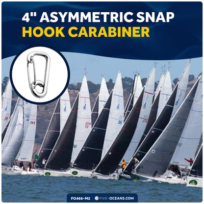 4" Asymmetric Snap Hook Carabiner, AISI316 Stainless Steel, 2-Pack - FO466-M2 - Five Oceans