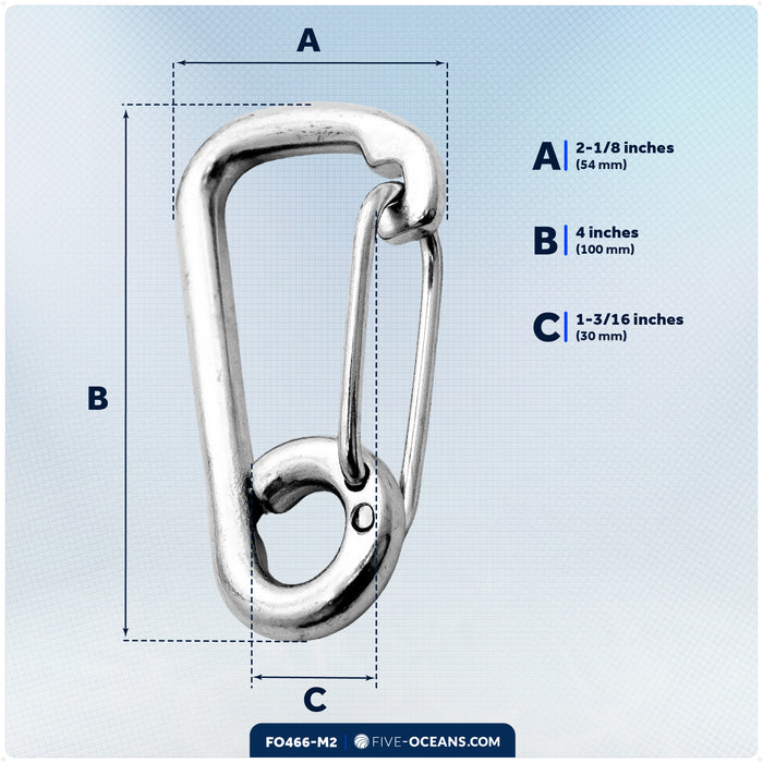 4" Asymmetric Snap Hook Carabiner, AISI316 Stainless Steel, 2-Pack - FO466-M2 - Five Oceans